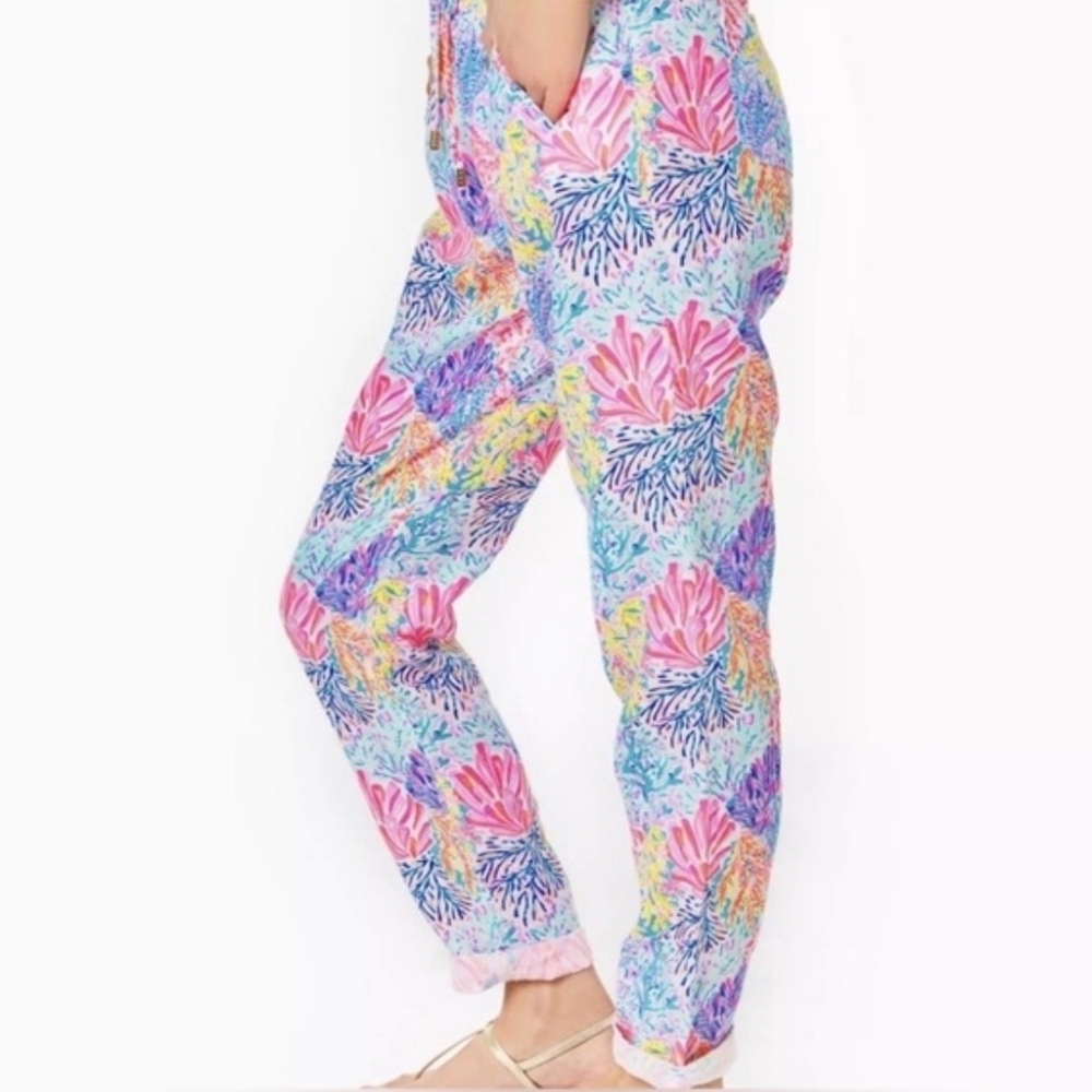 Lilly Pulitzer Tron Printed Linen Lounge Pants in Multi Pink Size Small